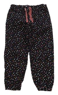 Černo-růžovo-barevné puntíkaté plátěné cuff kalhoty H&M