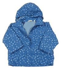 Modro-bílá květovaná šusťáková podzimní bunda s kapucí H&M