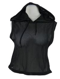 Dámsky čierny sieťovaný crop top s kapucňou Urban