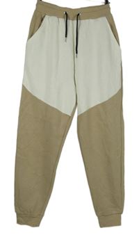 Pánské béžovo-bílé cuff tepláky Boohoo