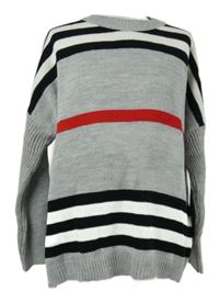 Nové - Dámský šedo-černo-bílý pruhovaný oversized svetr Zara 