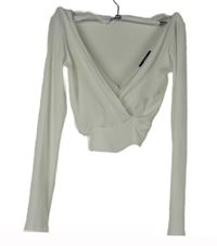 Dámske biele rebrované crop tričko Bershka