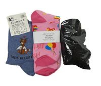 Nové - 3x - Dámské černé + růžové + modré ponožky vel. 36-41