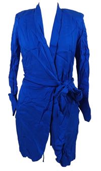 Dámský safírový sakový dlouhý cardigán s páskem Zara 