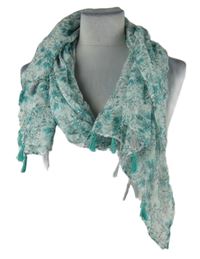 Dámská modrá kytičkovaná šála s třásněmi Janina 