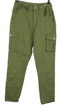 Nové - Dámske khaki cargo nohavice s vreckami Primark