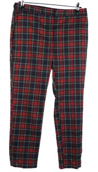 Dámské červeno-tmavomodré kostkované kalhoty Zara 
