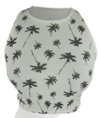Dámsky biely rebrovaný crop top s palmami Hollister