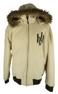 Pánská béžová semišová bunda s nápisem a kapucí Hoodboyz