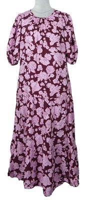 Dámske vínovo-ružové kvetované midi šaty George