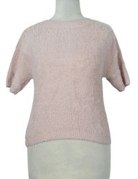 Dámsky svetloružový chlpatý sveter s krátkymi rukávy New Look