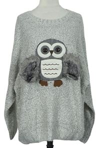 Dámsky sivý melírovaný sveter so sovou Atmosphere
