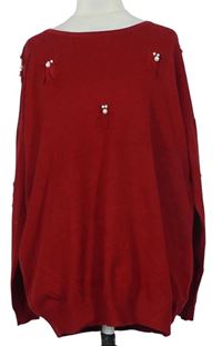 Dámsky tmavočervený sveter s korálkami