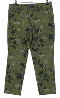 Dámske khaki kvetované crop nohavice M&S