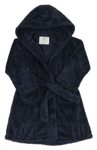 Tmavomodrý chlupatý župan a kapucí F&F