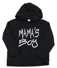 Černé triko s nápisem a kapucí 