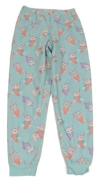 Světlemodré pyžamové fleecové kalhoty se sovami 