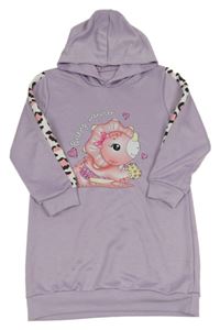 Fialové teplákové šaty s dinem a kapucňou