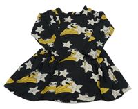 Čierne bavlnené šaty s pandami a hviezdami