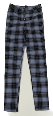 Čierno-modré kockované elastické nohavice New Look