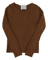 Hnedý rebrovaný crop sveter Zara