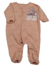 Světlerůžová tepláková kombiéza s autom a nápismi