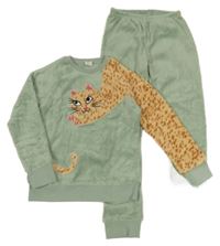 Khaki chlupaté pyžamo s leopardem Hema