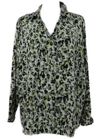 Dámska bielo-čierno-limetková vzorovaná blúzka Laura Torelli vel. 54