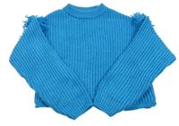 Modrý crop sveter s strapcemi Zara