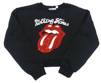 Čierna crop mikina s potiskem - The Rolling Stones