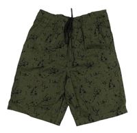 Kaki-čierne vzorované plátenné kraťasy Primark