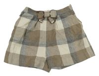 Sivo-hnedo-smotanové kockované vlnené sukňové kraťasy s mašlou Mayoral