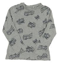 Sivé melírované tričko s hasičskými autami C&A