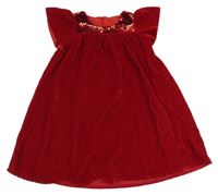 Červené sametovo/manšestrové šaty s flitry a volánky H&M