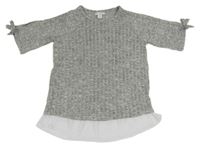 Šedé melírované žebrované pletené tričko se šifonem Primark