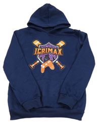 Tmavomodrá mikina s potlačou a kapucňou