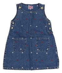 Tmavomodré rifľové na traké šaty s výšivkami a vreckami