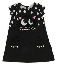 Čierno-biele bodkovaná é šaty s príšerkou H&M