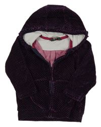 Tmavomodro-ružová bodkovaná á zamatová prepínaci mikina s kapucňou