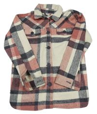 Bielo-ružovo-tmavosivá kockovaná košeľová bunda Y.F.K.