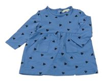 Modré lehké teplákové šaty s trojúhelníky 