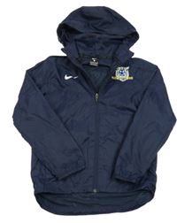 Tmavomodrá šusťáková sportovní bunda s výšivkou a kapucí Nike