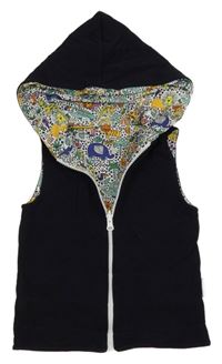 Tmavomodrá/barevná zateplená obojstranná mikinová vesta s kapucňou