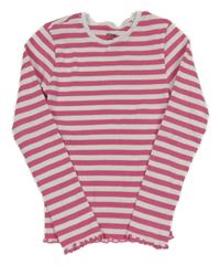 Bielo-tmavoružové pruhované rebrované tričko Sinsay