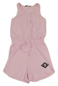 Svetloružový bavlnený kraťasový overal s číslom