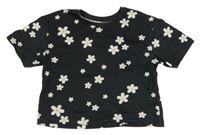 Čierne crop tričko s kvietkami Primark