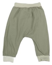 Kaki-svetlobéžové pruhované baggy tepláky