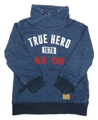 Tmavomodrá melírovaná mikina s nápisom a golierikom H&M