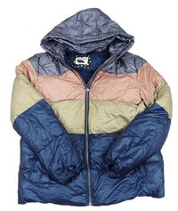 Modro-ružovo-béžová metalická šušťáková zimná bunda s kapucňou Nutmeg