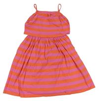 Korálovo-ružové pruhované bavněné šaty Nutmeg